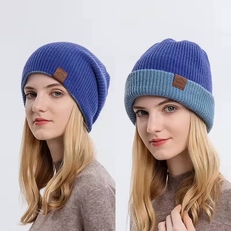 Couple matching two-tone ski hats