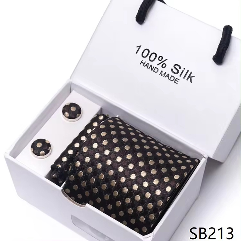 Herren-Krawatten-Spot-Geschenkbox-Set, Gruppe, Business-Kleid, Hochzeitskrawatte, Premium-Seiden-Herrenkrawatte & Manschettenknopf-Set 3