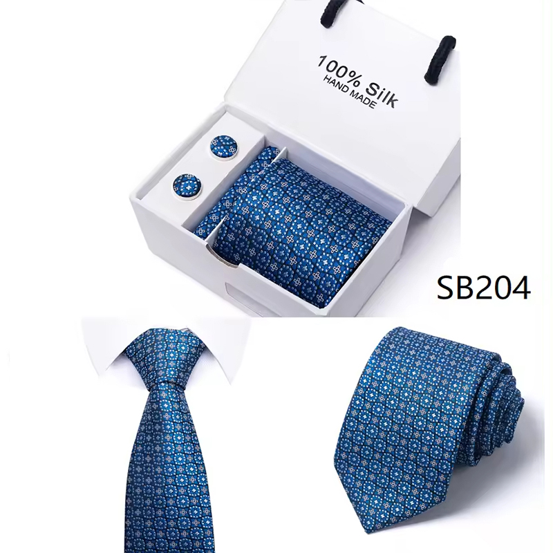 Herren-Krawatten-Spot-Geschenkbox-Set, Gruppe, Business-Kleid, Hochzeitskrawatte, Premium-Seiden-Herrenkrawatte & Manschettenknopf-Set 6