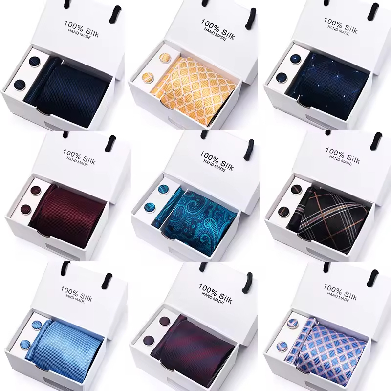 Coffret cadeau pour hommes, coffret cadeau, robe d'affaires de groupe, cravate de mariage, cravate en soie de qualité supérieure, ensemble de boutons de manchette & 1