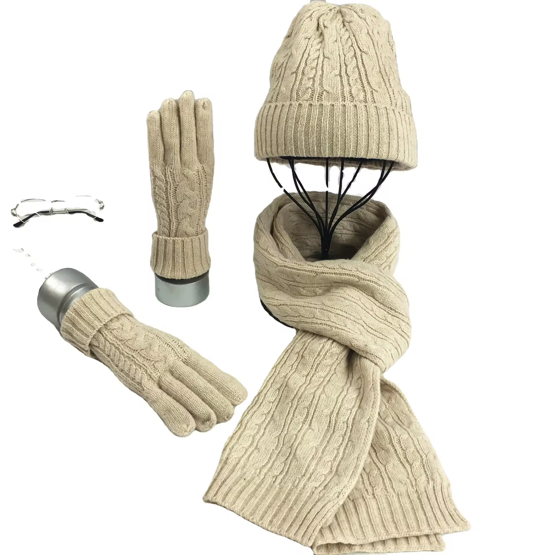 Waterproof touchscreen gloves with matching beanie set