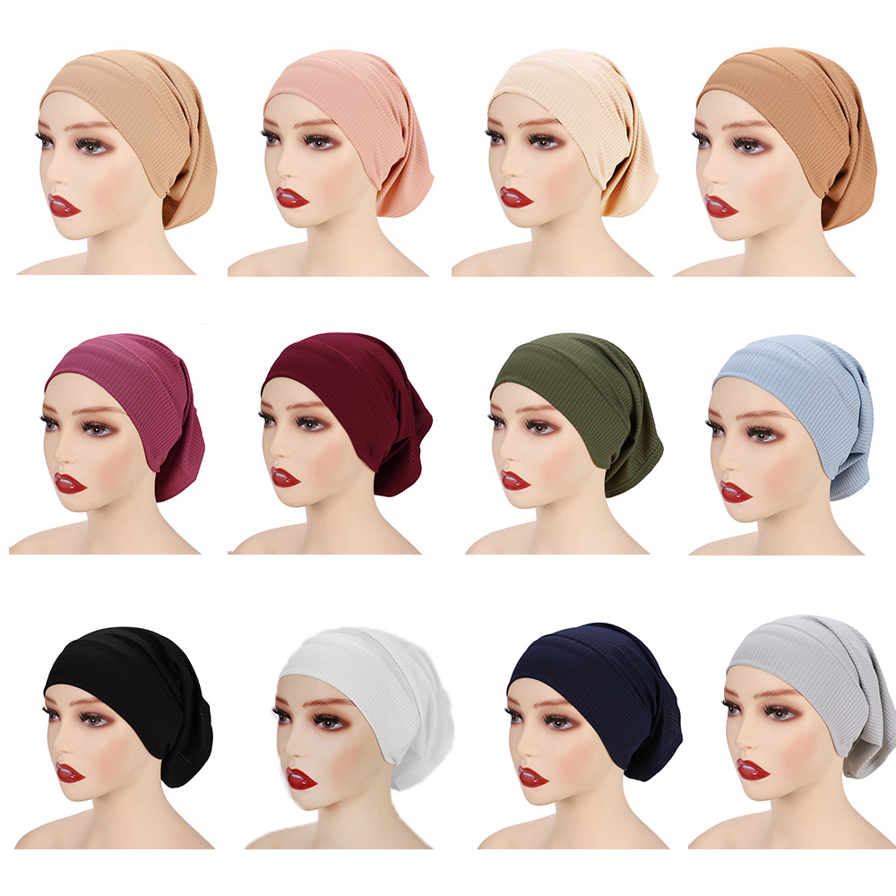 New Threaded Base Hat Solid Color Striped Base Headscarf for womenStylish Solid Color Striped Headscarf for Women 2