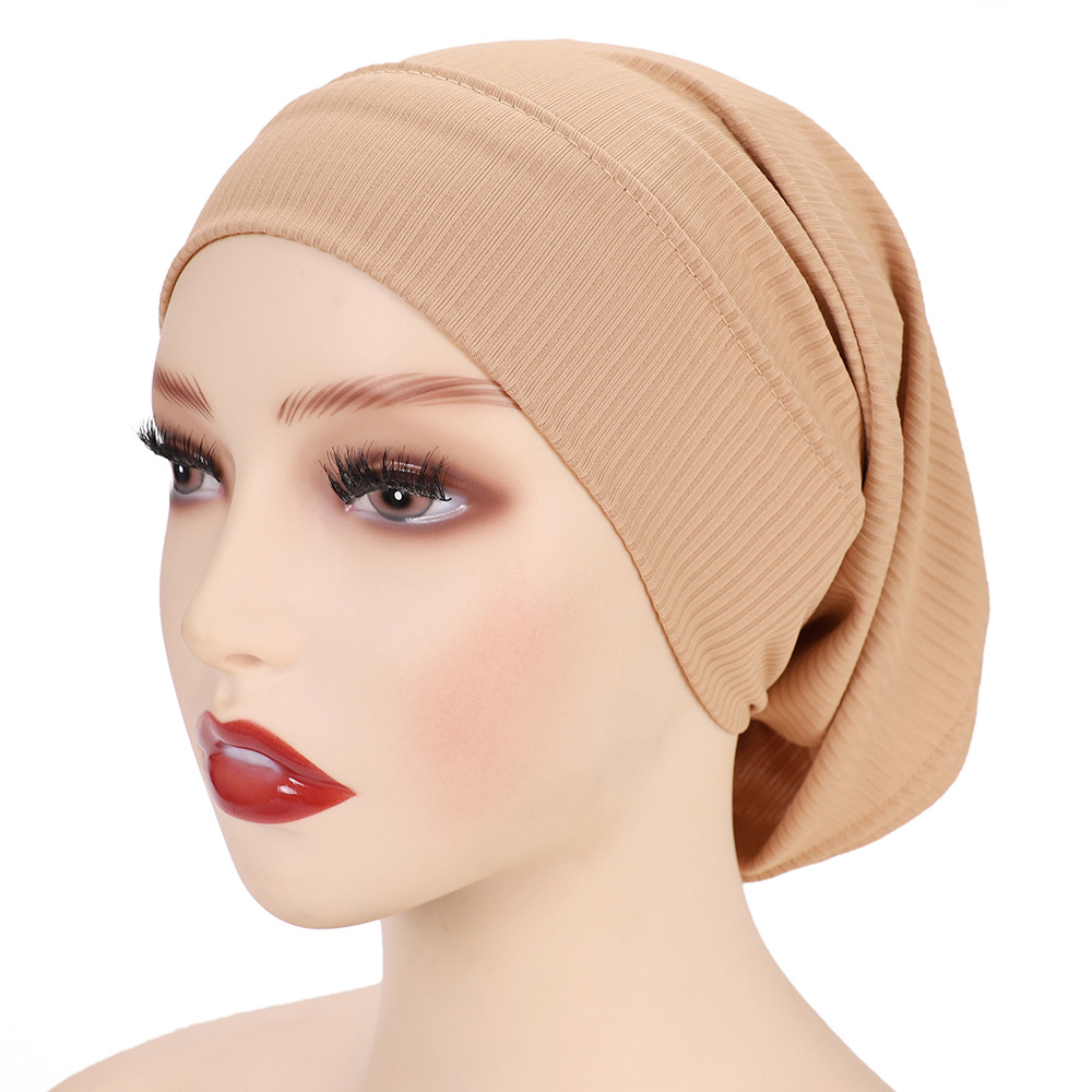 New Threaded Base Hat Solid Color Striped Base Headscarf for womenStylish Solid Color Striped Headscarf for Women 12