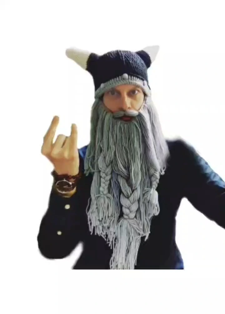 Warm & Funny Cow Horn Hat with Beard - Perfect for Halloween! 1