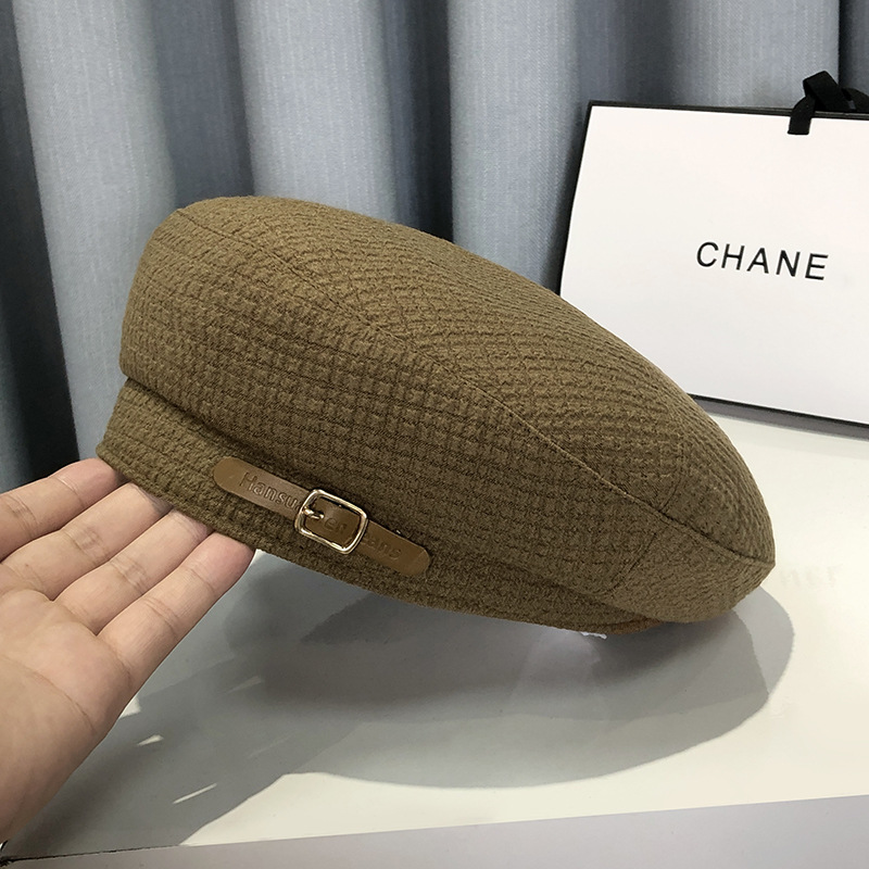 Women's Retro Fashion Beret with New Belt Buckle Decoration 5