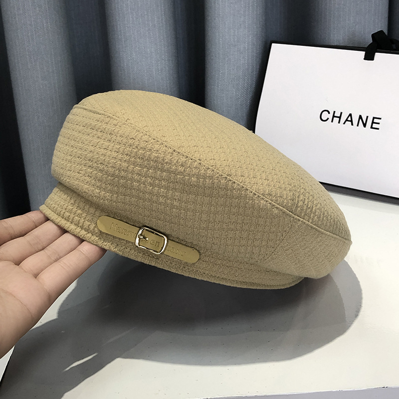 Women's Retro Fashion Beret with New Belt Buckle Decoration 4