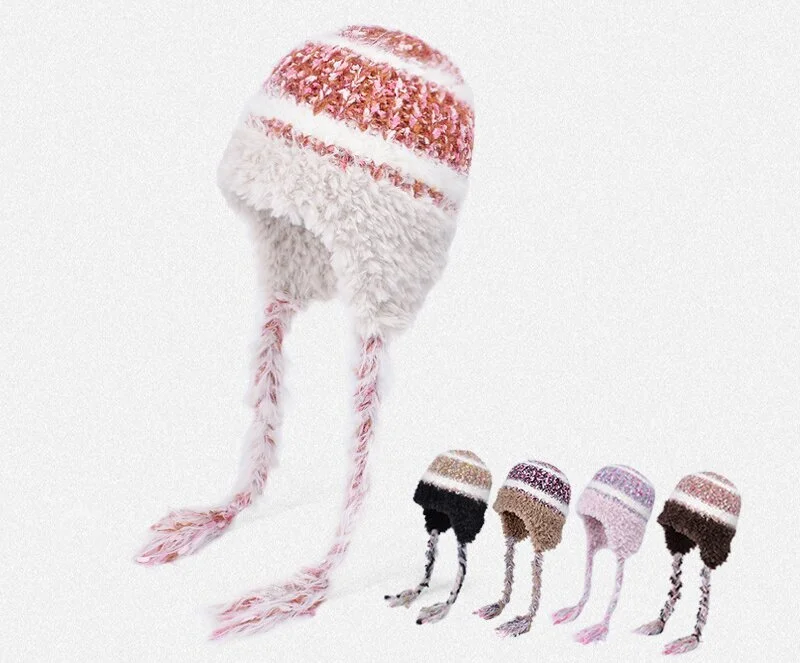 2025 New Plush Knitted Wool Hat with Multi-Color Splicing and Anti-Cold Ear Protection 1