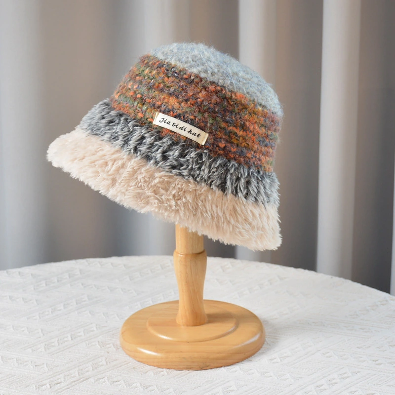 Color Blocked Basin Hat with Ear Protection for Autumn and Winter 1