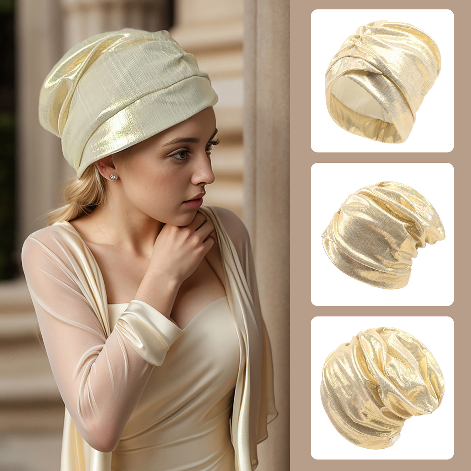 Turban à feuille métallique pour femme 1
