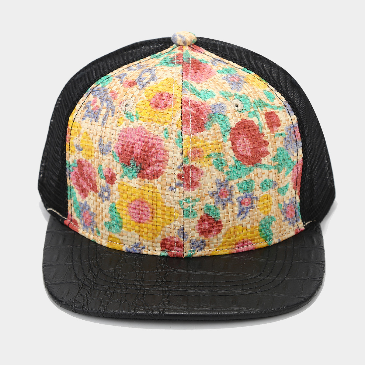 Neue bedruckte, aus Gras gewebte, atmungsaktive Baseballkappe mit flachem Rand und Mesh-Spleißen, Hip-Hop-Kappe, Sport-Snapback-Kappe für Männer & Frauen 8