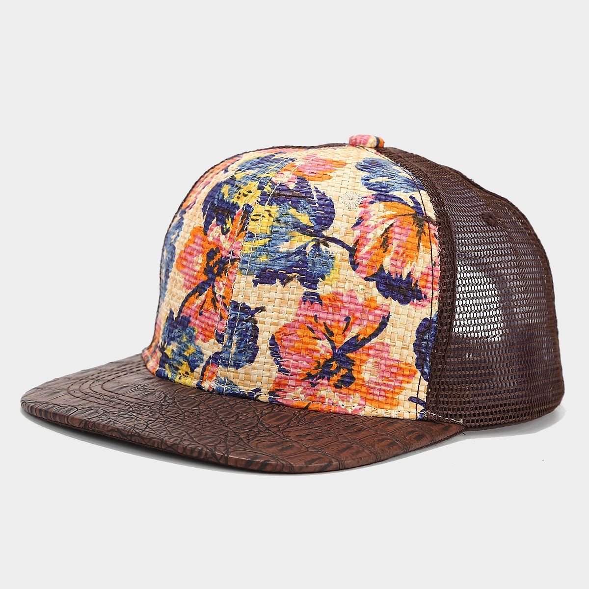 Neue bedruckte, aus Gras gewebte, atmungsaktive Baseballkappe mit flachem Rand und Mesh-Spleißen, Hip-Hop-Kappe, Sport-Snapback-Kappe für Männer & Frauen 7