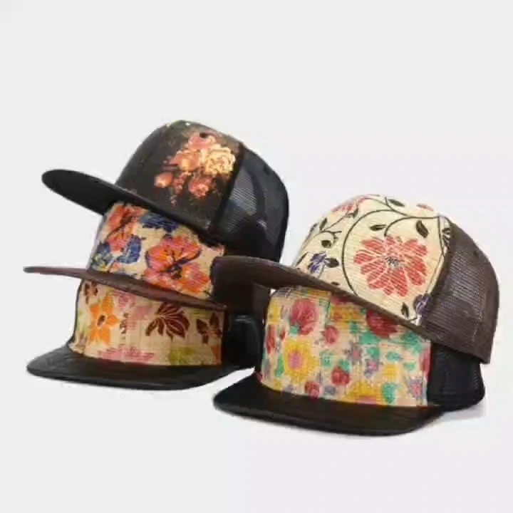 New printed grass woven breathable flat edge baseball cap with mesh splicing hip-hop cap sports snapback cap for men & women 1