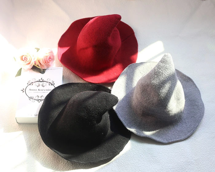 Personalized pointed tip large brim wool wizard hat custom