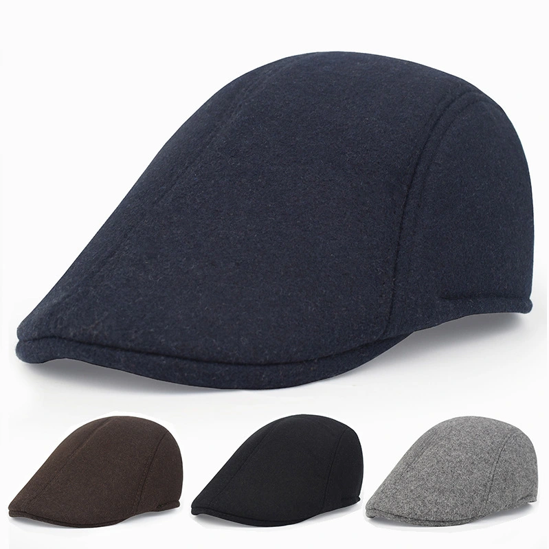 Men's woolen solid color beret casual retro forward hat autumn and winter hat 1