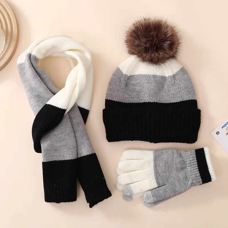 Winter Warmth Fleece Lined Knitted Hat Gloves Scarf Set for Touchscreen - 3 Piece Set 3