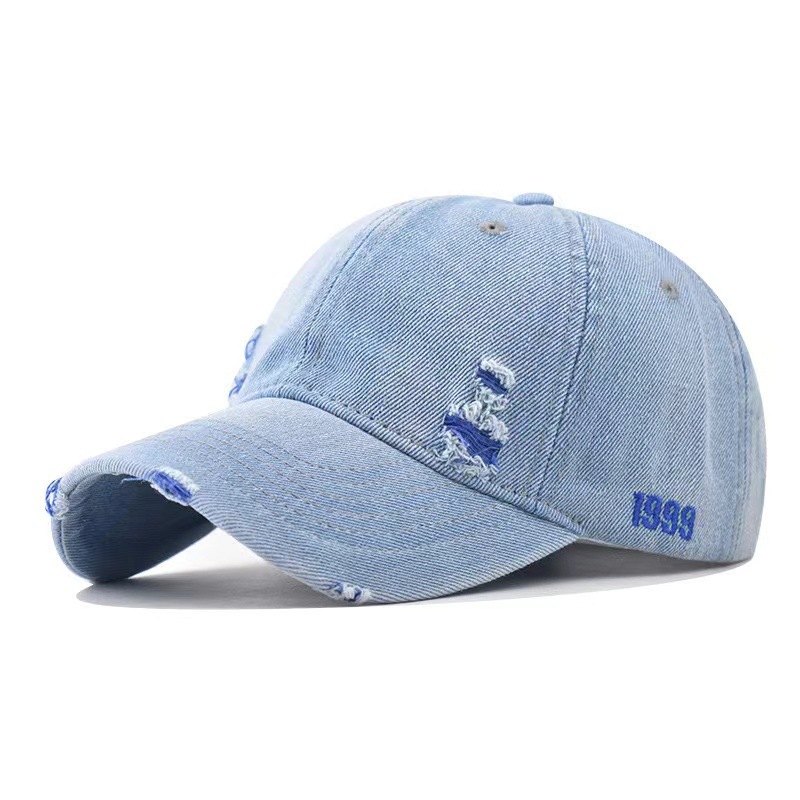 Unisex distressed denim baseball cap light blue vintage washed