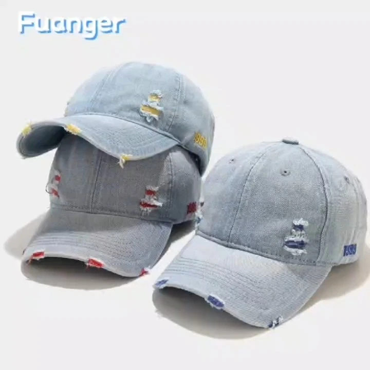 Unisex distressed denim baseball cap light blue vintage washed