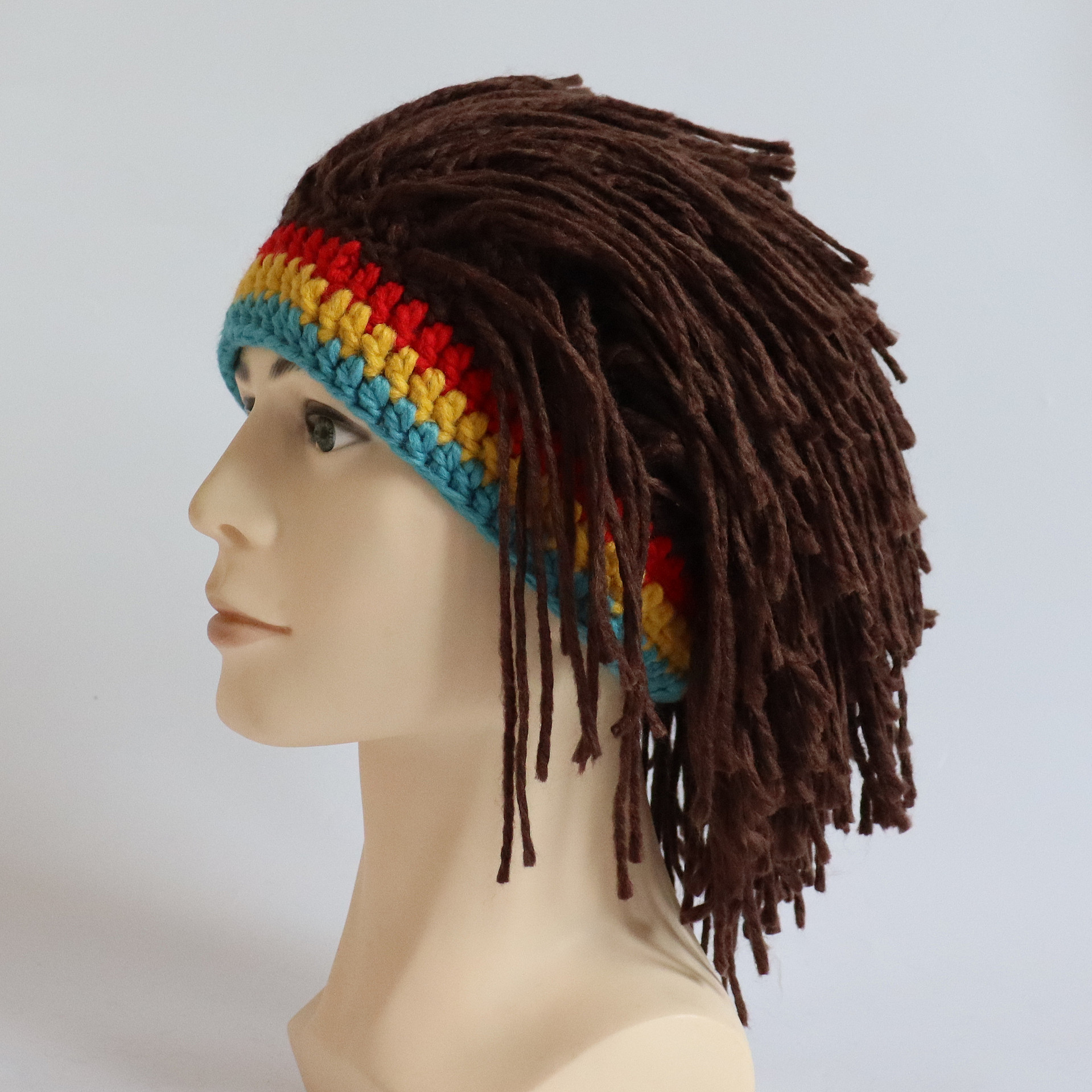 Handmade Rasta Knit Hat - Novelty Wig Beard Cap 4