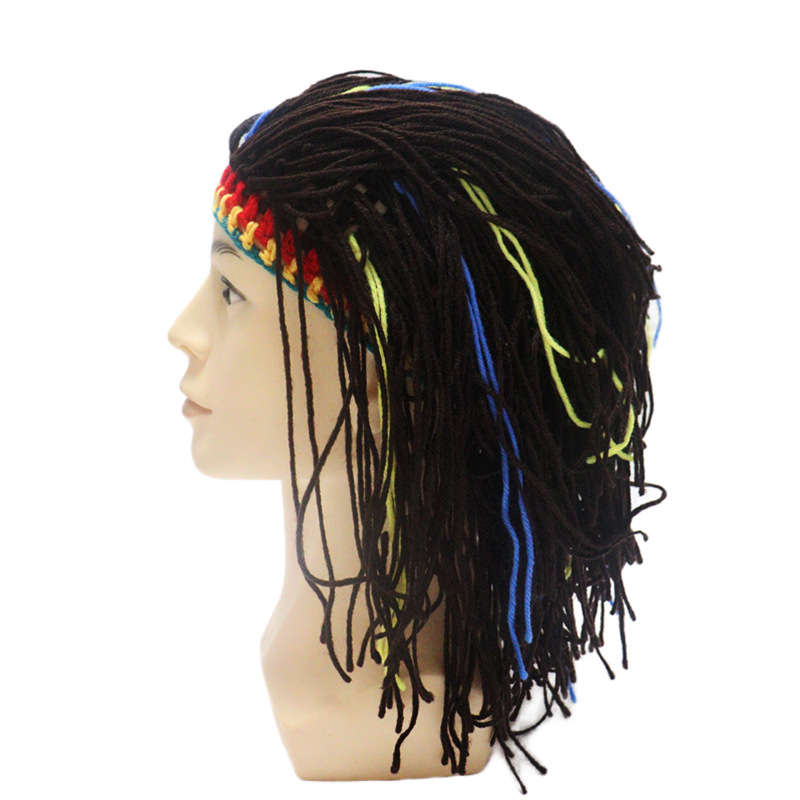 Handmade Rasta Knit Hat - Novelty Wig Beard Cap 5