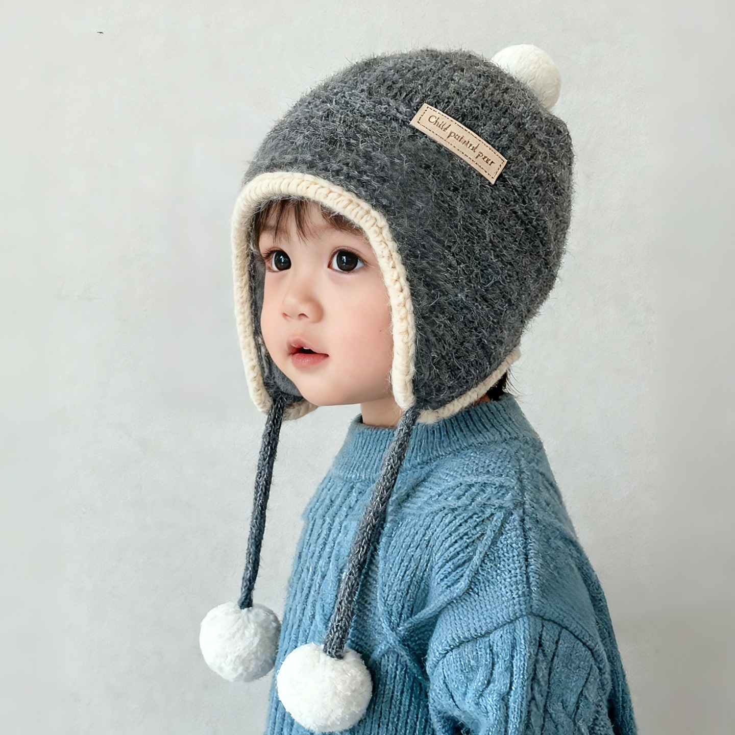Kids Winter Knitted Earflap Hats - Windproof Thickened Baby Beanies 3