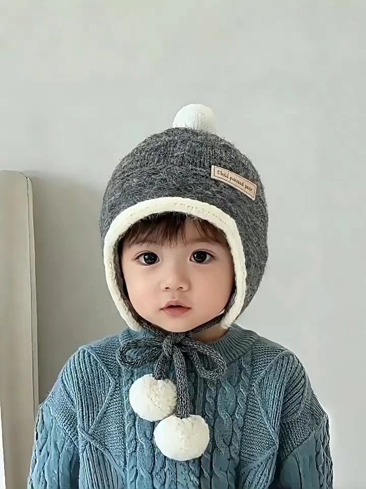 Kids Winter Knitted Earflap Hats - Windproof Thickened Baby Beanies 1