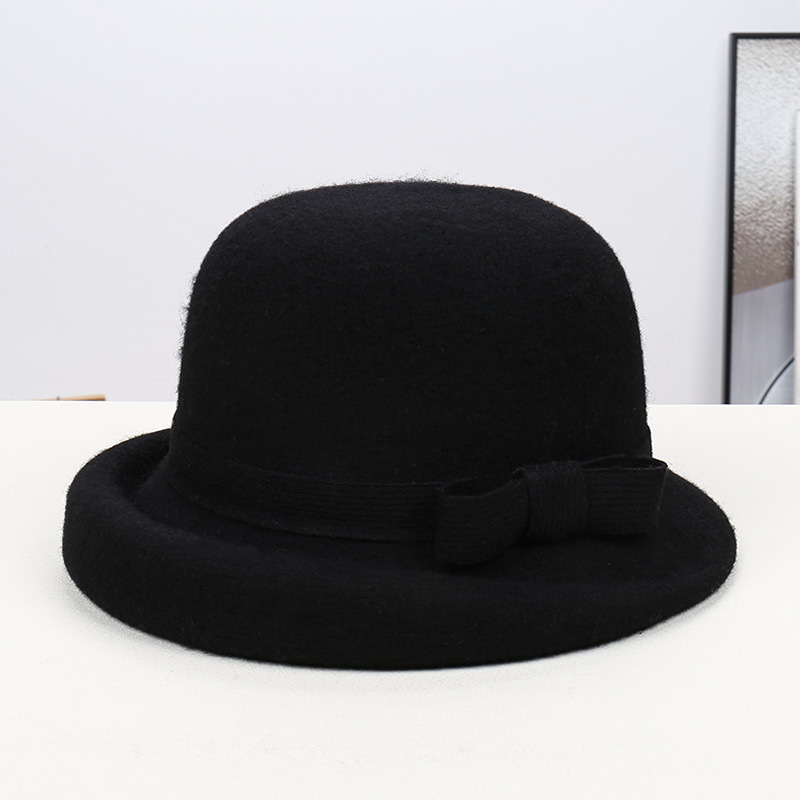 New Solid Color Bow Cashmere Blend Bucket Hat 8