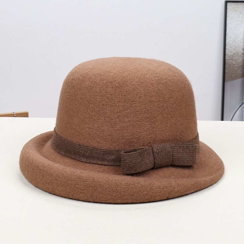 New Solid Color Bow Cashmere Blend Bucket Hat 9