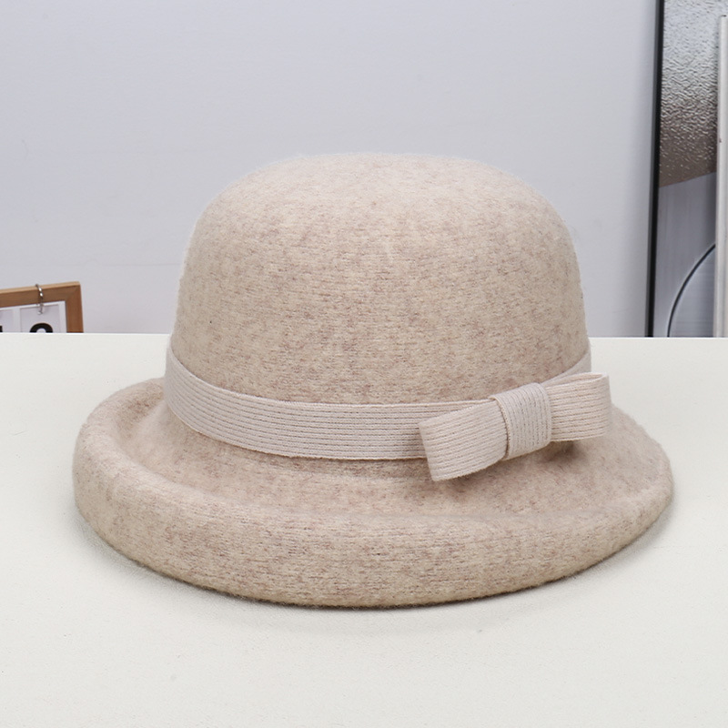 New Solid Color Bow Cashmere Blend Bucket Hat 10