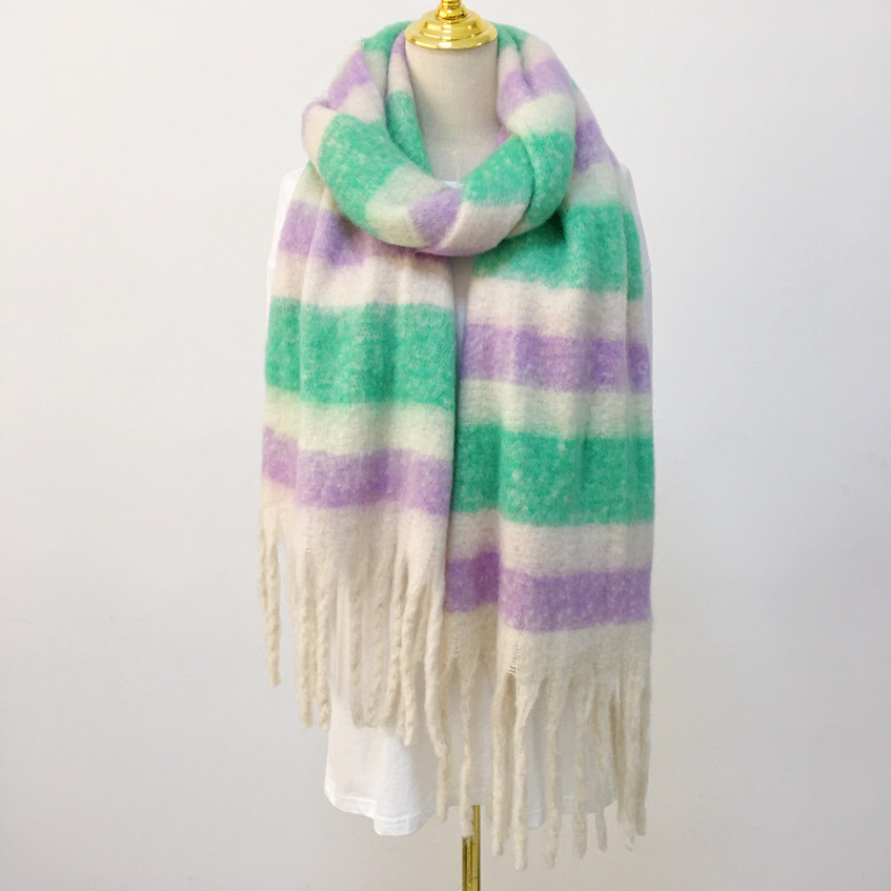 Rainbow Striped Fringe Scarf Shawl - Cozy Winter Accessory 2