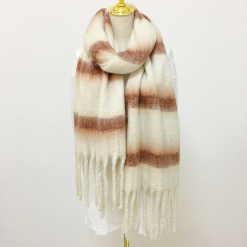 Rainbow Striped Fringe Scarf Shawl - Cozy Winter Accessory 4