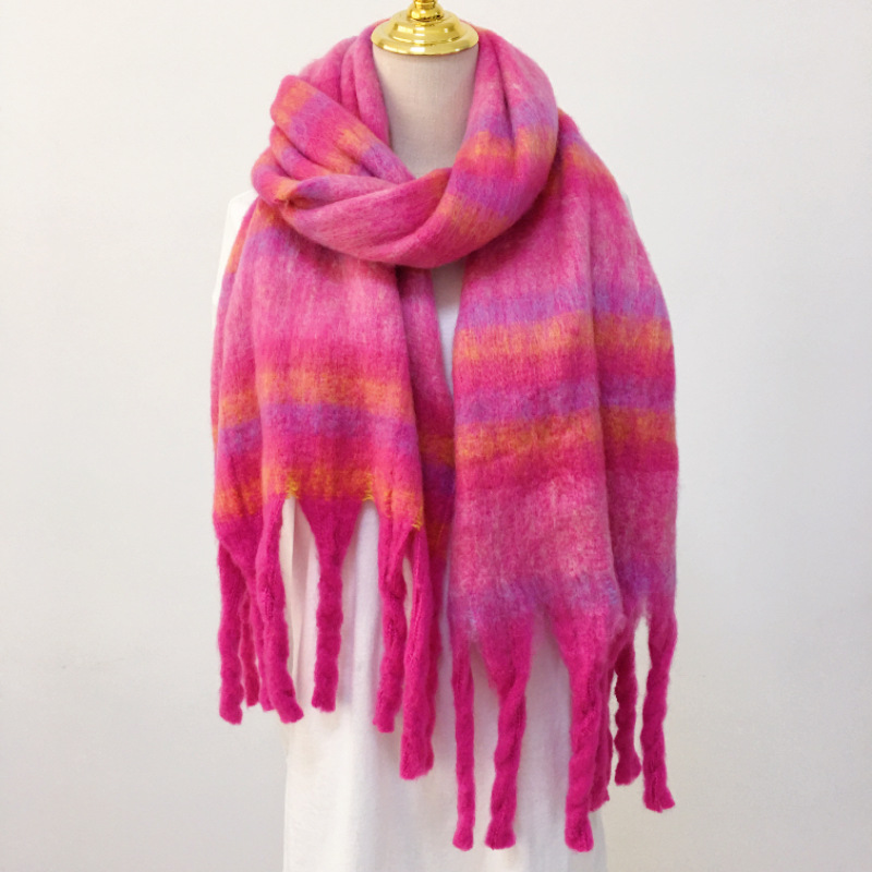 Rainbow Striped Fringe Scarf Shawl - Cozy Winter Accessory 6