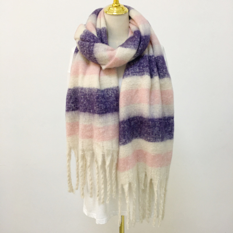 Rainbow Striped Fringe Scarf Shawl - Cozy Winter Accessory 7