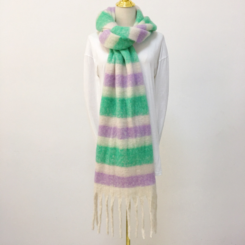 Rainbow Striped Fringe Scarf Shawl - Cozy Winter Accessory 9