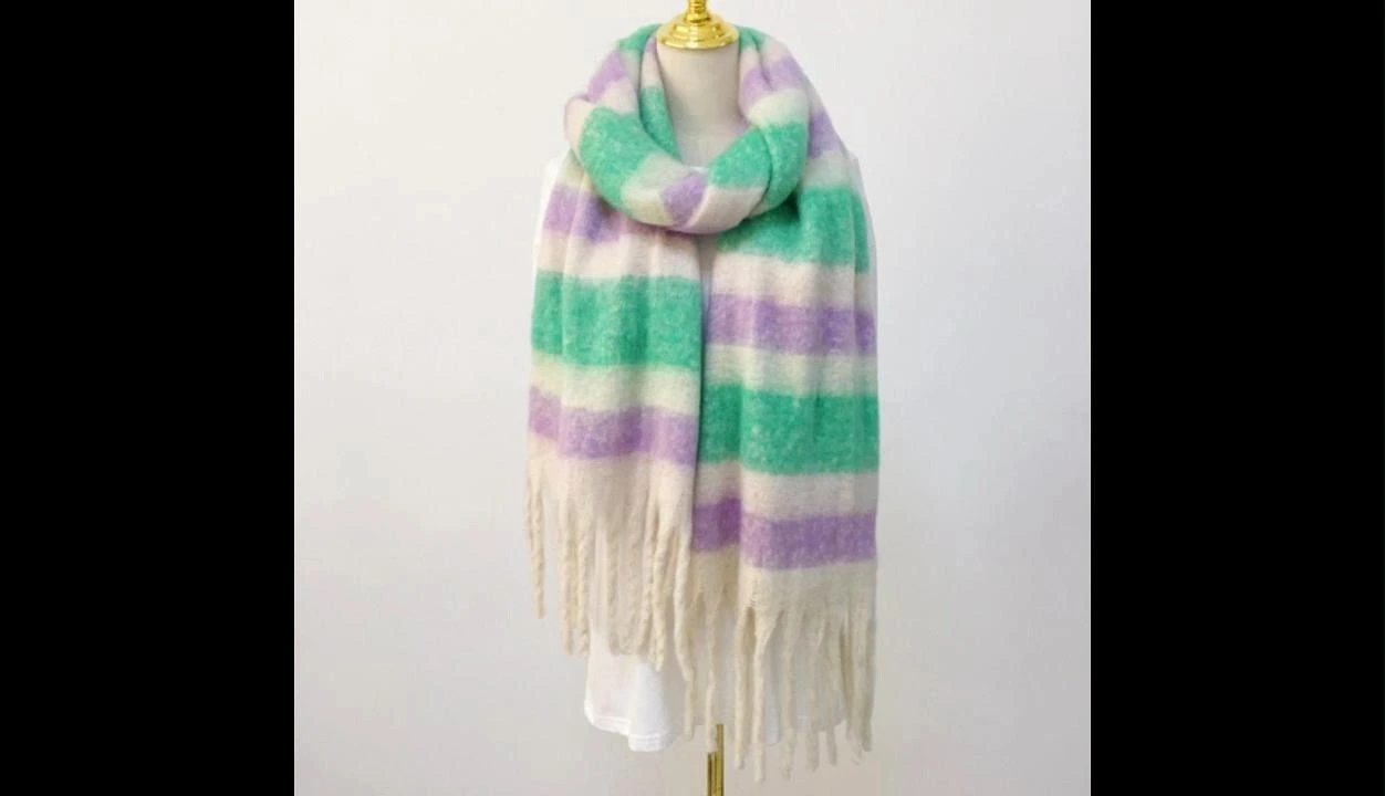 New Winter Arrival! Mohair Rainbow Striped Shawl Scarf for Women 1