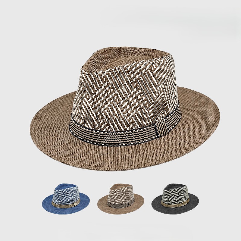 Sombrero de paja a cuadros estilo jazz para hombre | Sombrero de playa para protección solar de verano 2