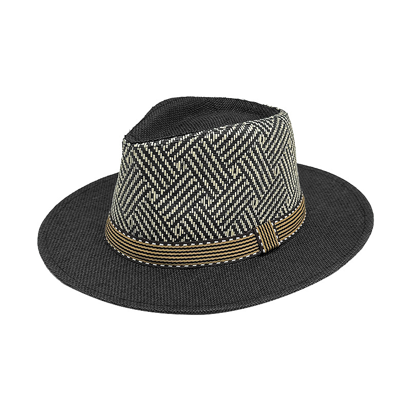 Sombrero de paja a cuadros estilo jazz para hombre | Sombrero de playa para protección solar de verano 3