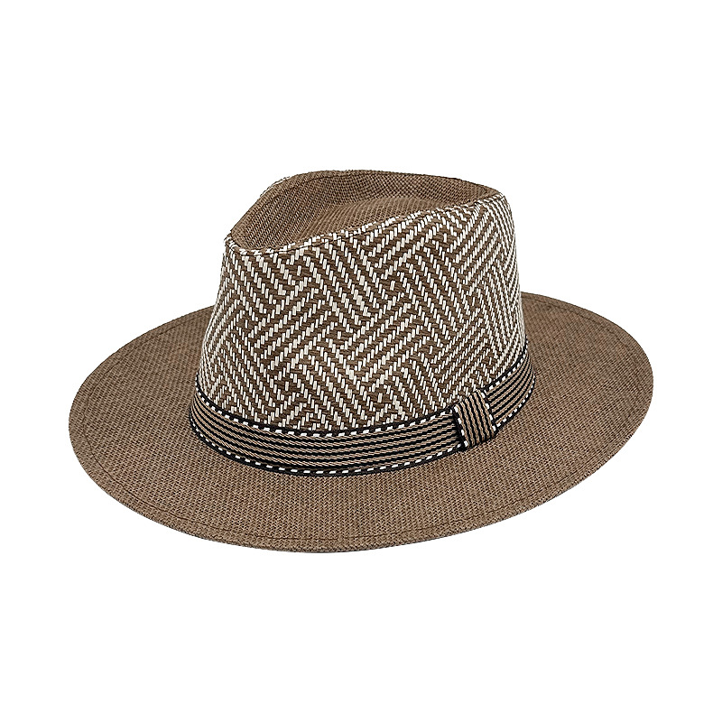 Sombrero de paja a cuadros estilo jazz para hombre | Sombrero de playa para protección solar de verano 4