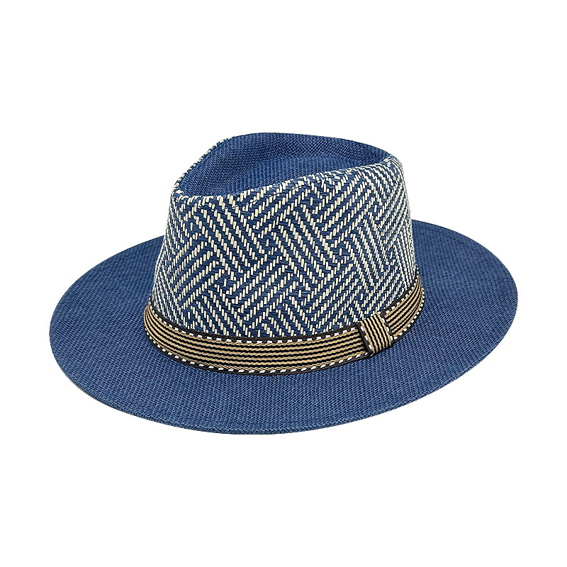 Sombrero de paja a cuadros estilo jazz para hombre | Sombrero de playa para protección solar de verano 5