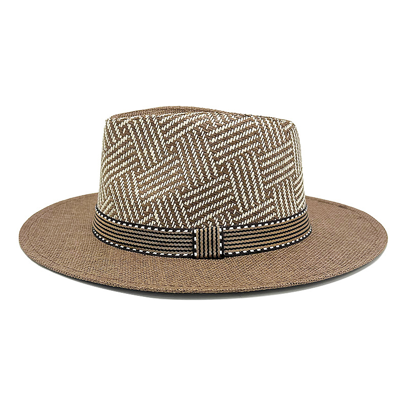 Sombrero de paja a cuadros estilo jazz para hombre | Sombrero de playa para protección solar de verano 7