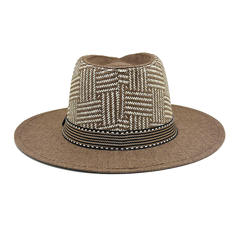 Sombrero de paja a cuadros estilo jazz para hombre | Sombrero de playa para protección solar de verano 8