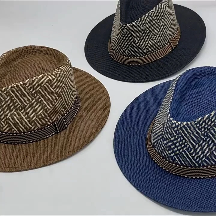 قبعة جاز رجالية من القش بنقشة مربعات | قبعة شاطئ صيفية للحماية من الشمس 1
