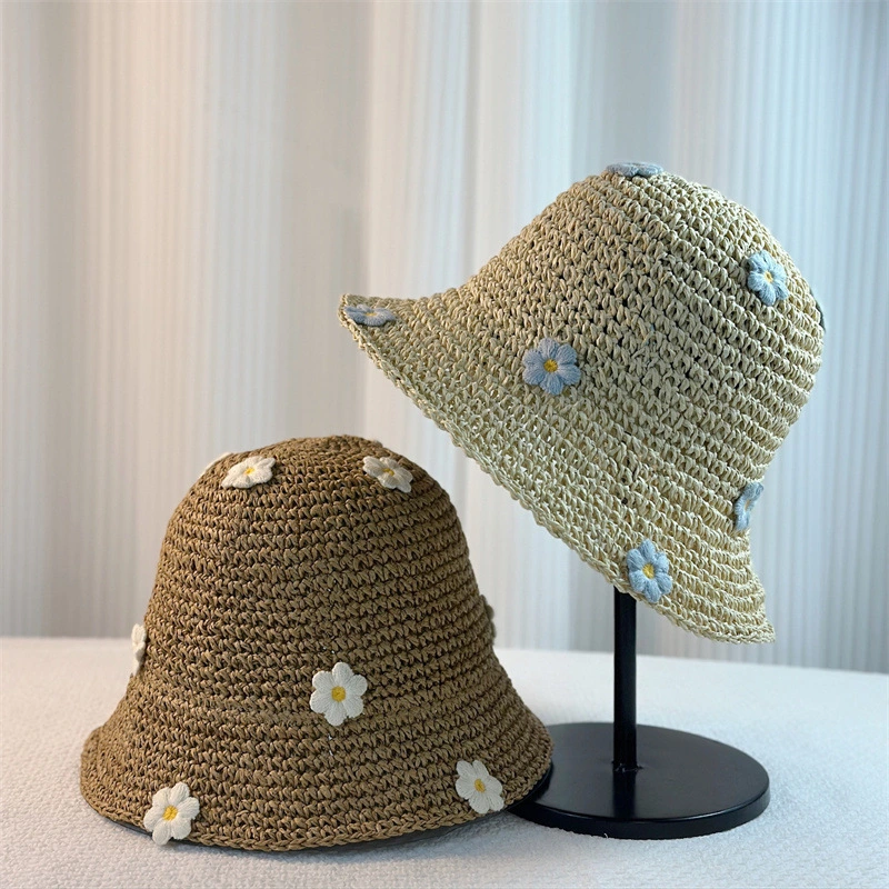 Faltbarer Strohhut mit Blumenmuster, Sonnenschutz für Strand und Outdoor 1