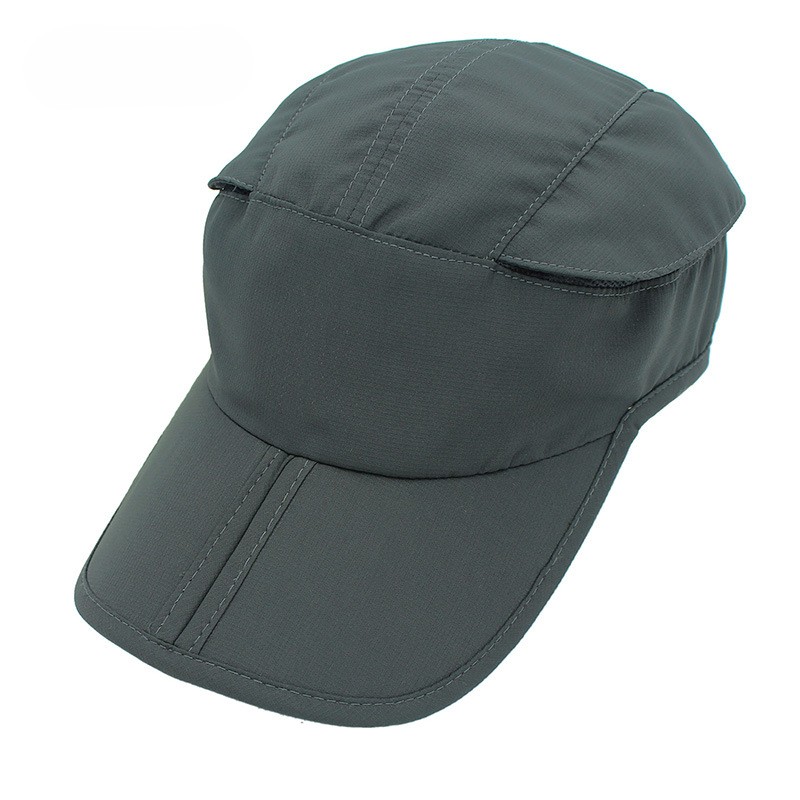 Dark grey sun cap with overlapping crown panels and a center-fold brim