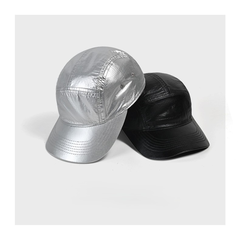 Silver and black metallic-finish 5-panel baseball caps