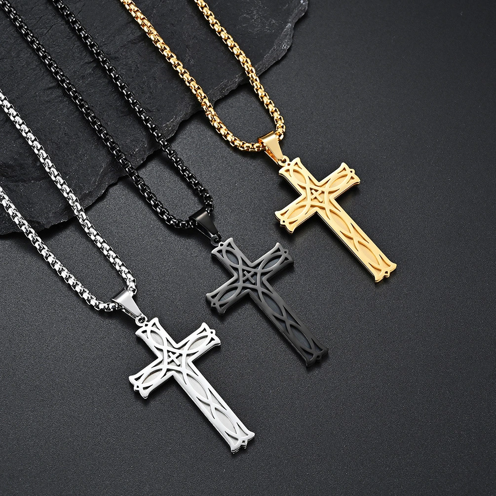 Irish knot cross pendant titanium steel simple fashion men's and women's cross necklace 1
