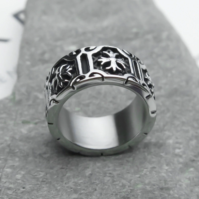 Stainless steel silver greek vintage cross ring Retro ancient cross ring stainless steel chrome rings 1
