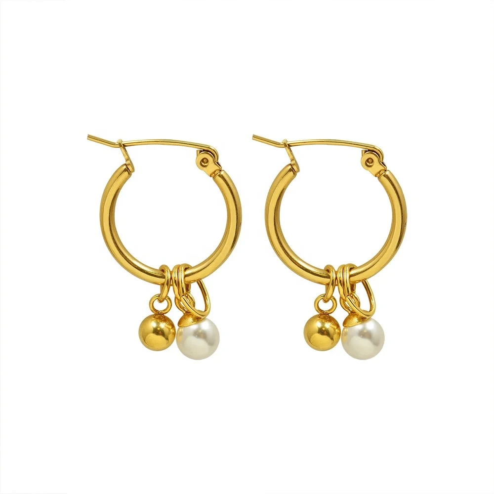 Gold Stainless Steel Imitation Pearl Earrings Luxury And Cold Style Stud Pearl Earrings 18k For Women 1