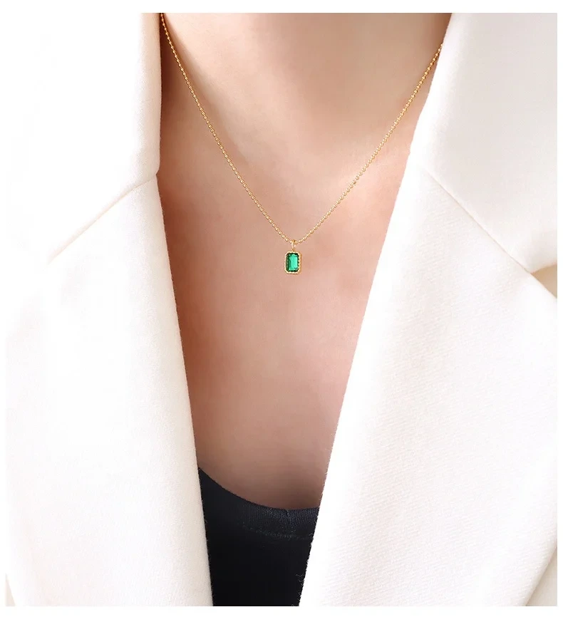 Hot-selling Emerald Zircon Necklace 2021 Titanium Steel 18k Real Gold Plating Necklace 1