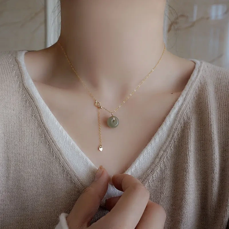 Retro S925 Sterling Silver Hetian Jade Beads Chain Necklace Luxury Women Jewelry Gold Plated Necklace 1