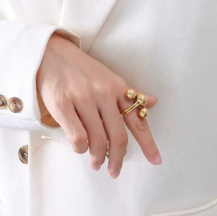 2021 Trendy New Stainless Steel Ball Double Gold Ring Five-pointed Star Lucky Titanium Steel Rings 1